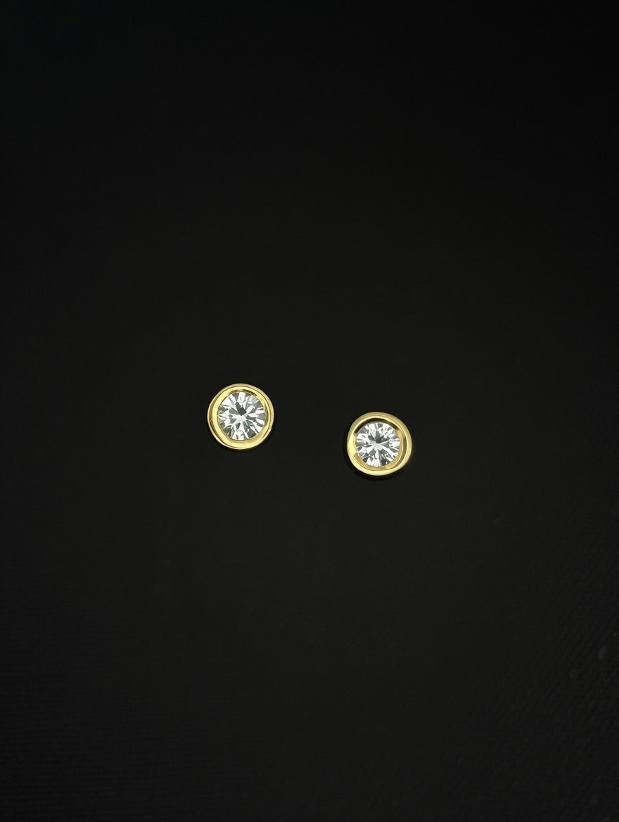 14KT 4mm Bezel Set CZ Stud Earrings (Screw Back)