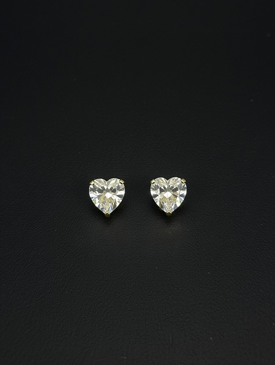 14KT 5mm Heart CZ Stud Earrings (Screw Back)