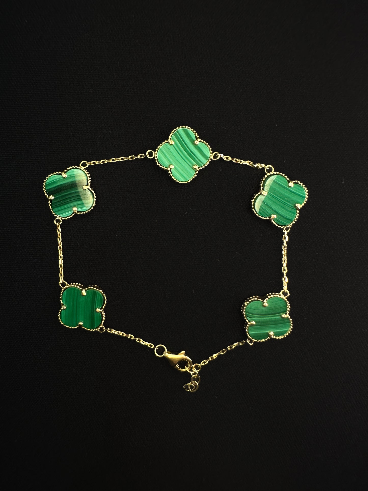 14KT Malachite Clover Bracelet