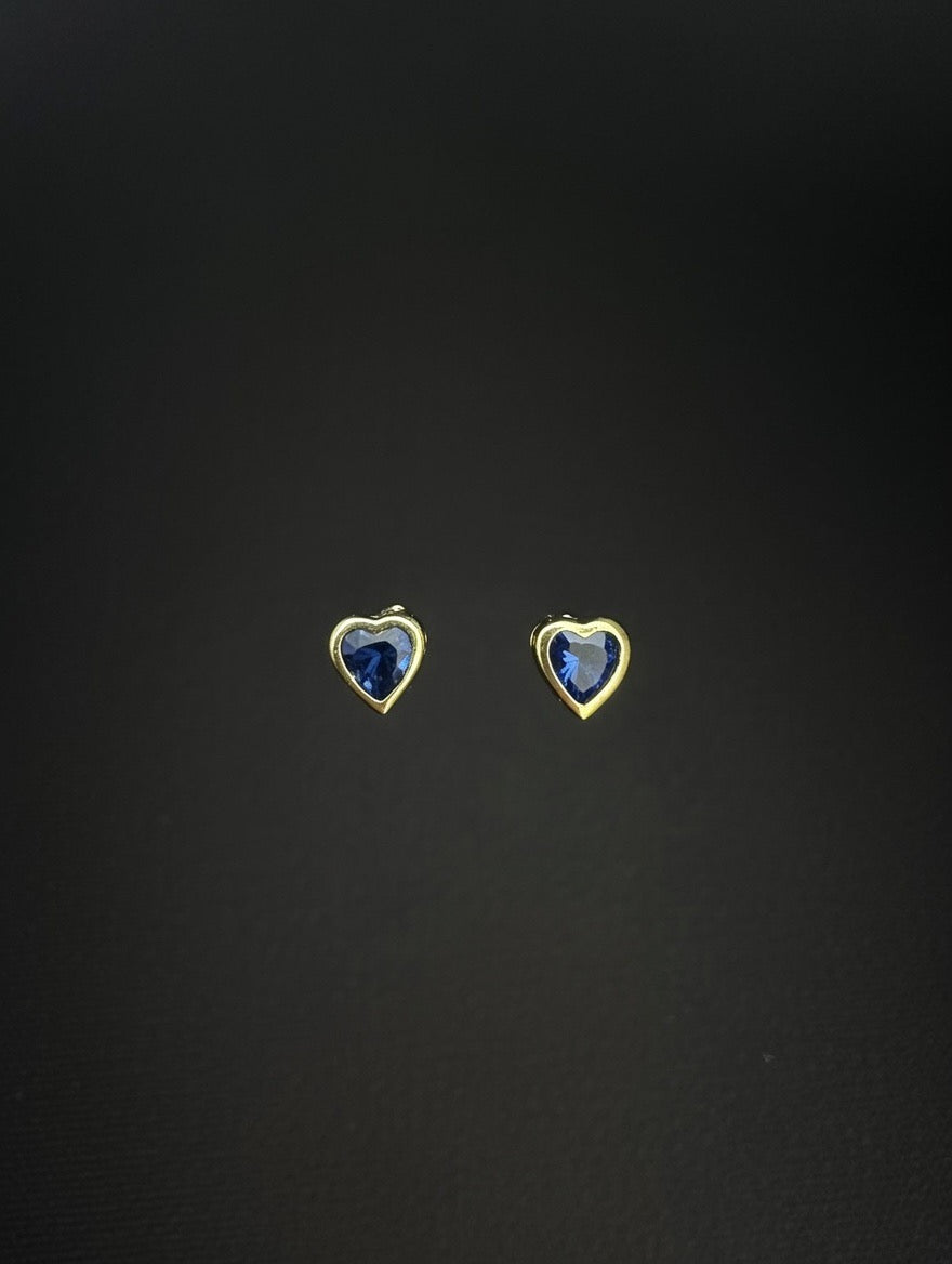14KT 4mm Blue Heart CZ Stud Earrings (Screw Back)