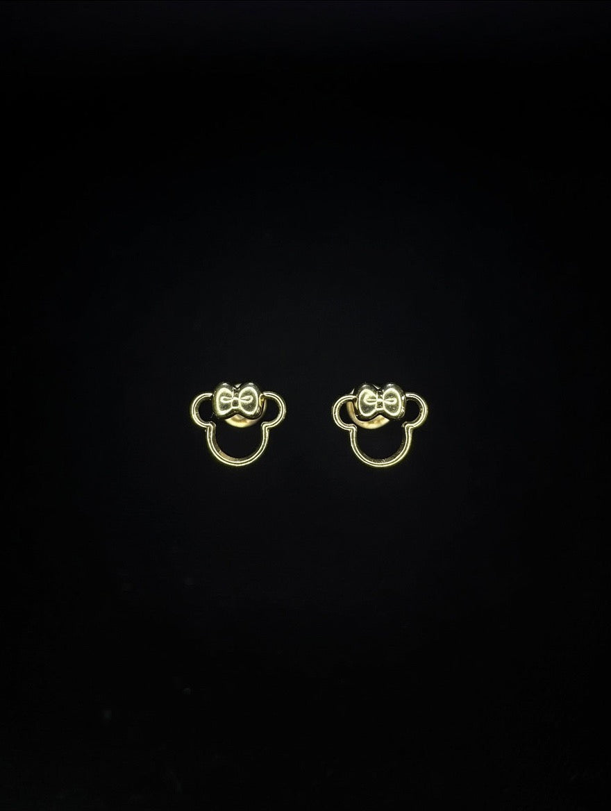 14KT Minnie Mouse Stud Earrings w/ Screw Back