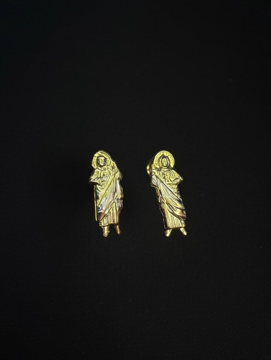 14KT 3-Tone San Judas Earrings (Screw Back)