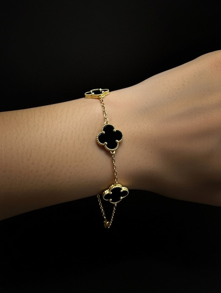 14KT Onyx Clover Bracelet