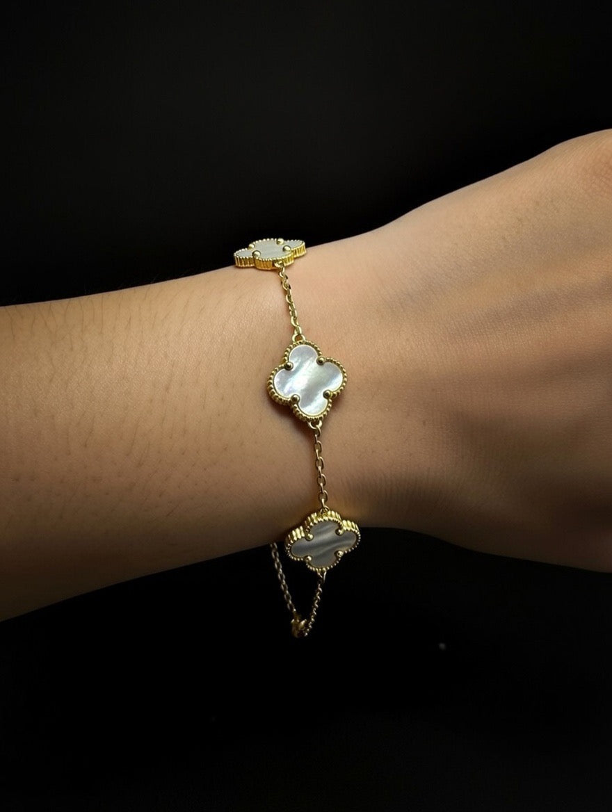 14KT Mother Of Pearl Clover Bracelet