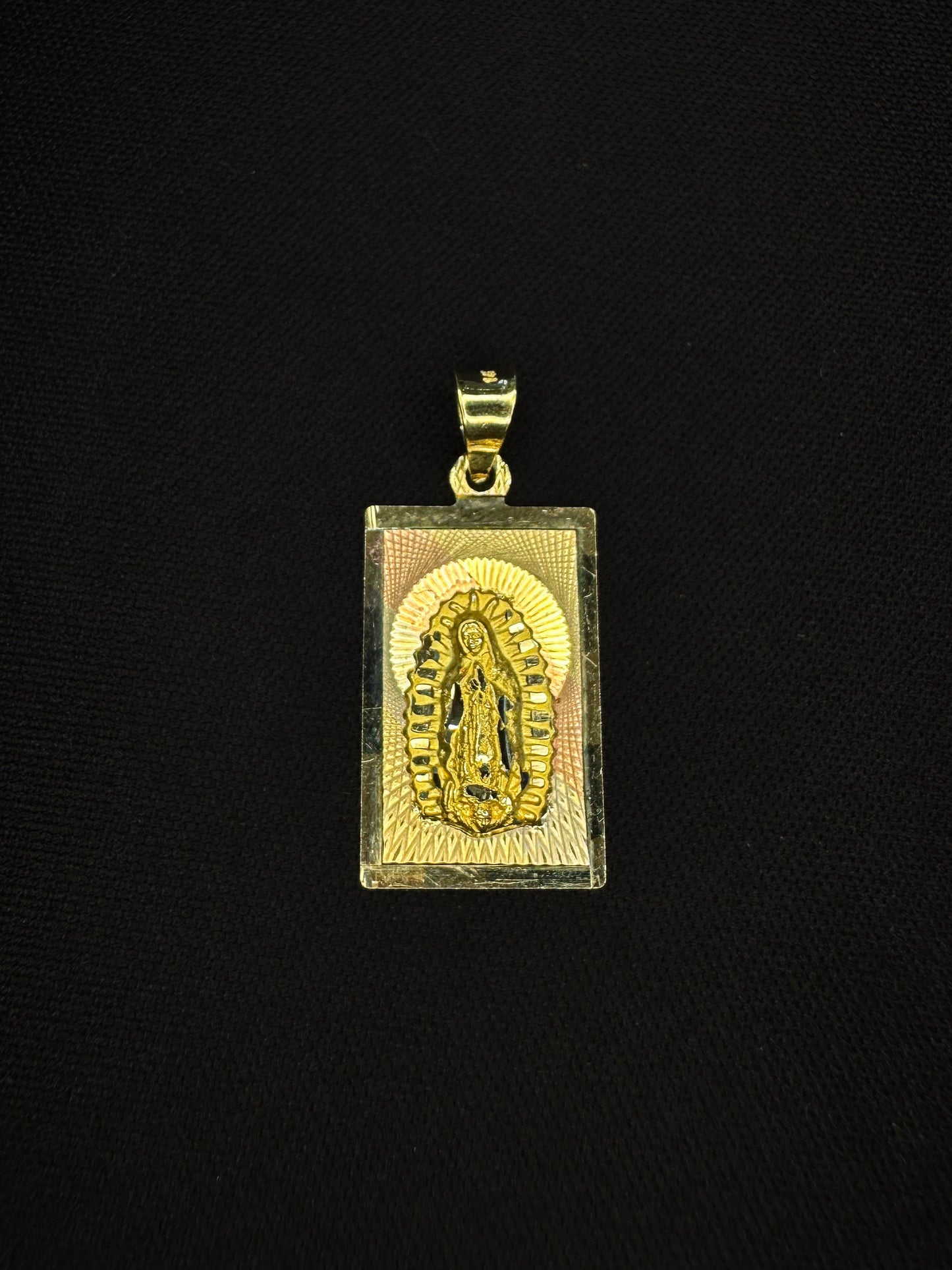 14KT 3-Tone Squared Virgen de Guadalupe Pendant