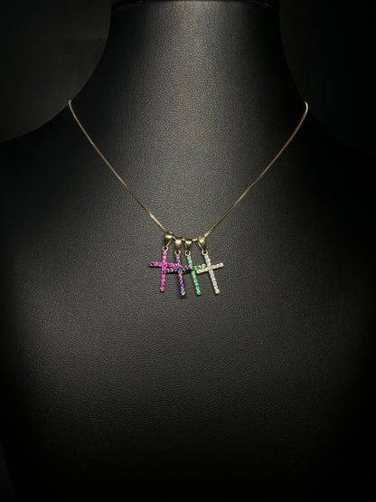 14KT Reversible CZ Cross Pendant