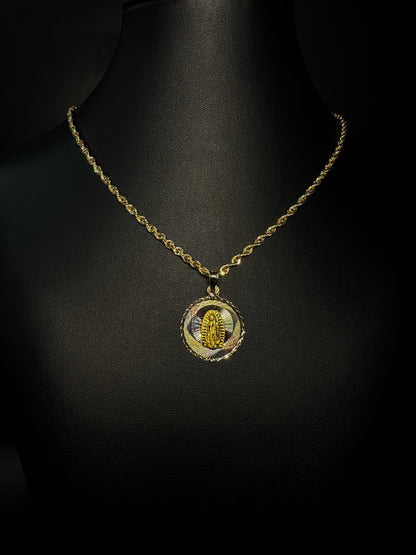 14KT 3-Tone Virgen De Guadalupe Pendant