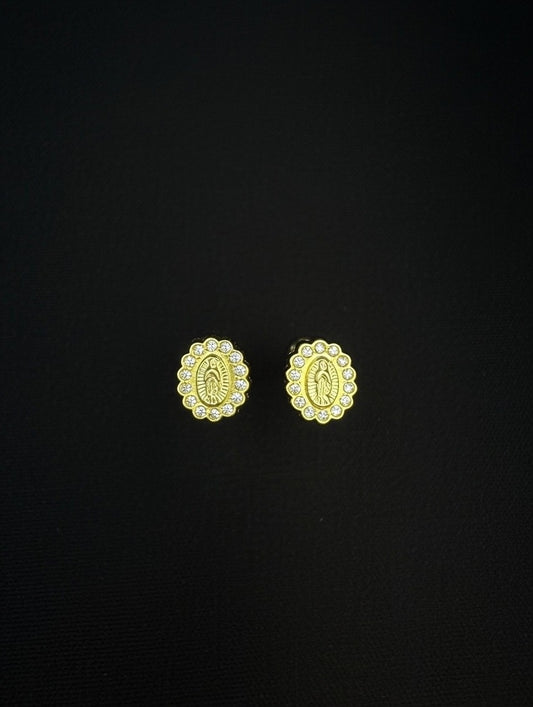 14KT CZ Virgen de Guadalupe Earrings (Screw Back)