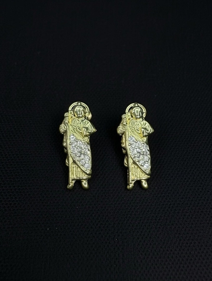 14KT CZ San Judas Stud Earrings (Screw Back)