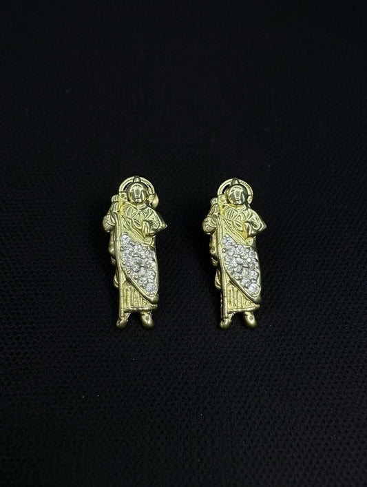 14KT CZ San Judas Stud Earrings (Screw Back)