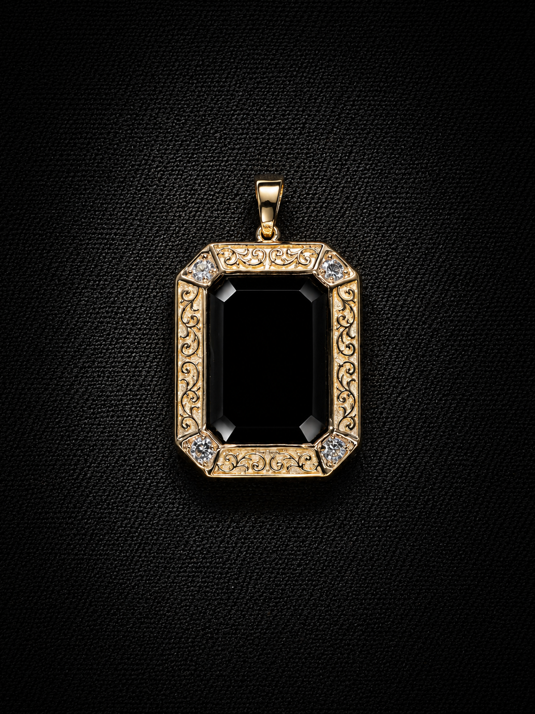 14KT Natural Onyx Pendant w/ Diamonds