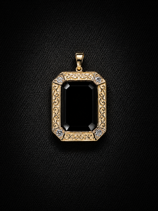 14KT Natural Onyx Pendant w/ Diamonds