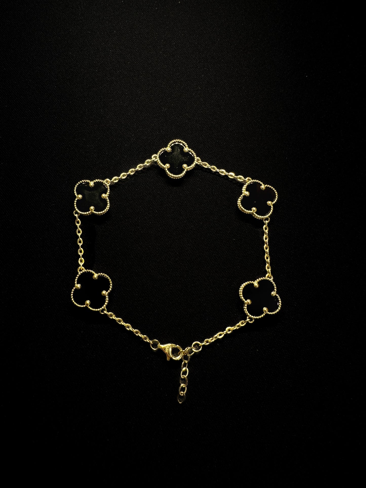 14KT Onyx Clover Bracelet