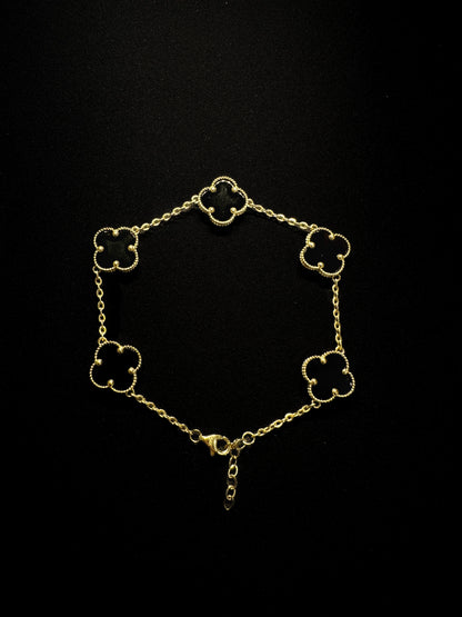 14KT Onyx Clover Bracelet