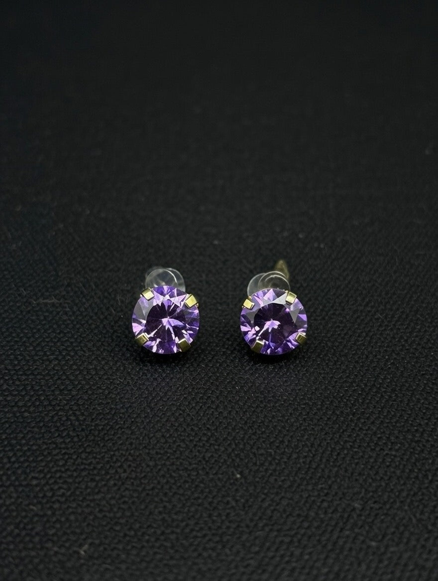 14KT 5mm Purple CZ Stud Earrings (Screw Back)
