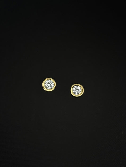 14KT 4mm Bezel Set CZ Stud Earrings (Screw Back)