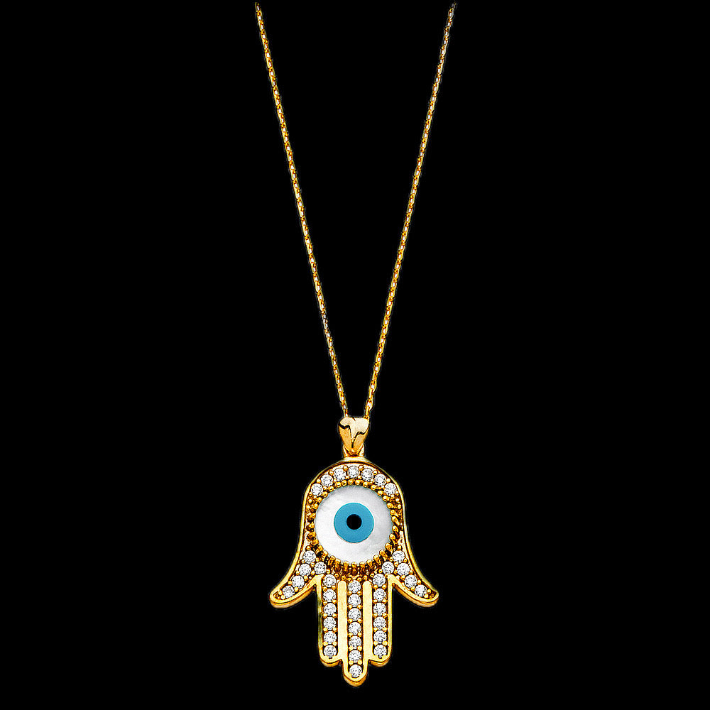14KT CZ Hamsa Pendant Necklace