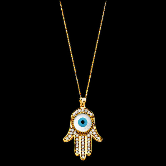 14KT CZ Hamsa Pendant Necklace