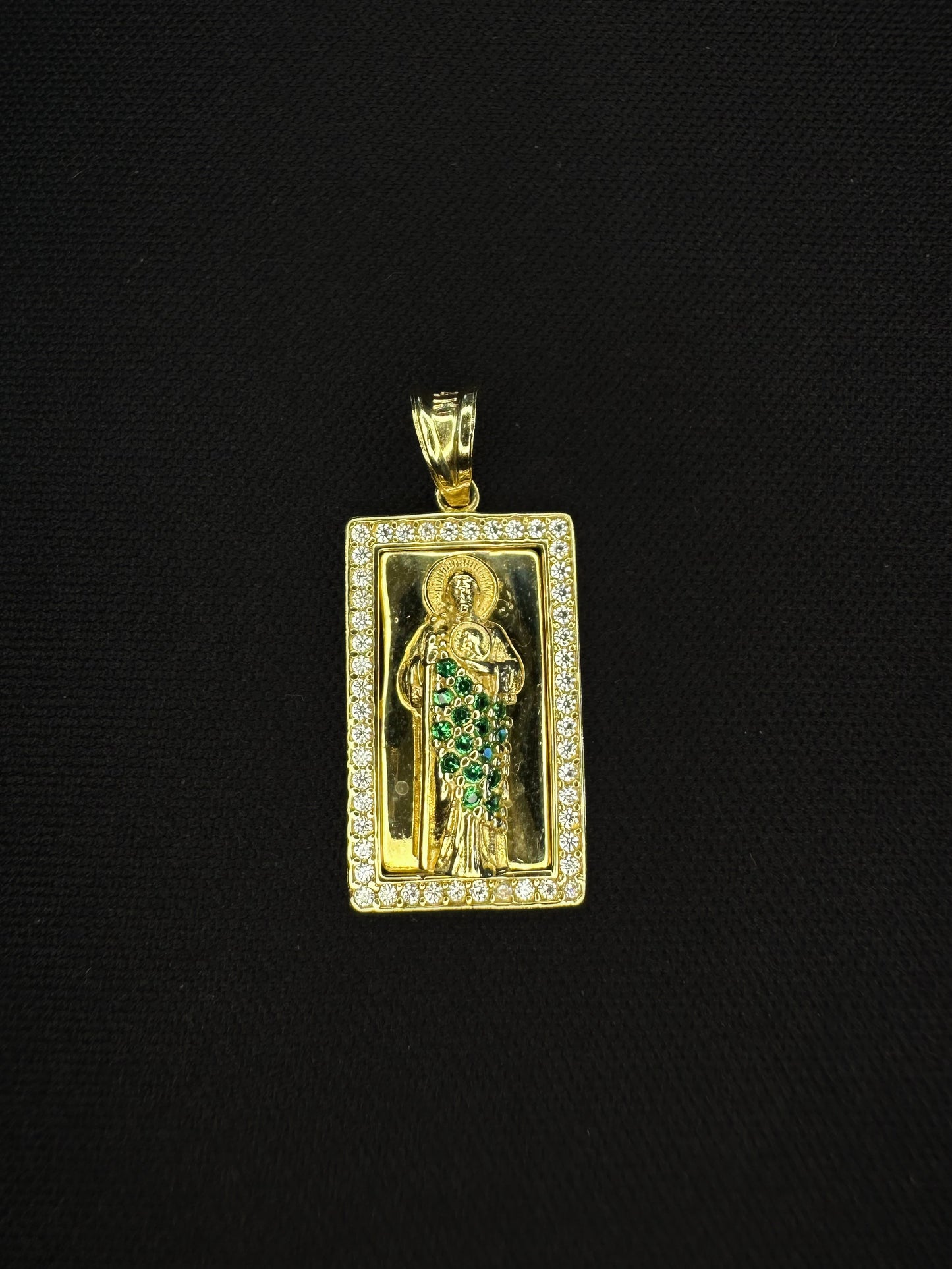 14KT CZ San Judas Square Pendant