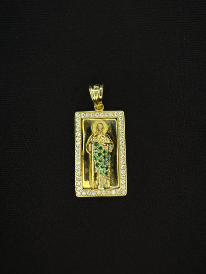 14KT CZ San Judas Square Pendant