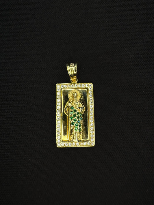 14KT CZ San Judas Square Pendant