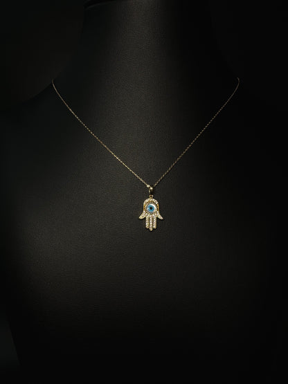 14KT CZ Hamsa Pendant Necklace