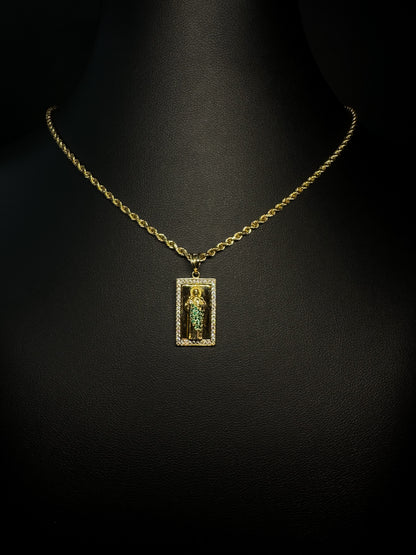 14KT CZ San Judas Square Pendant