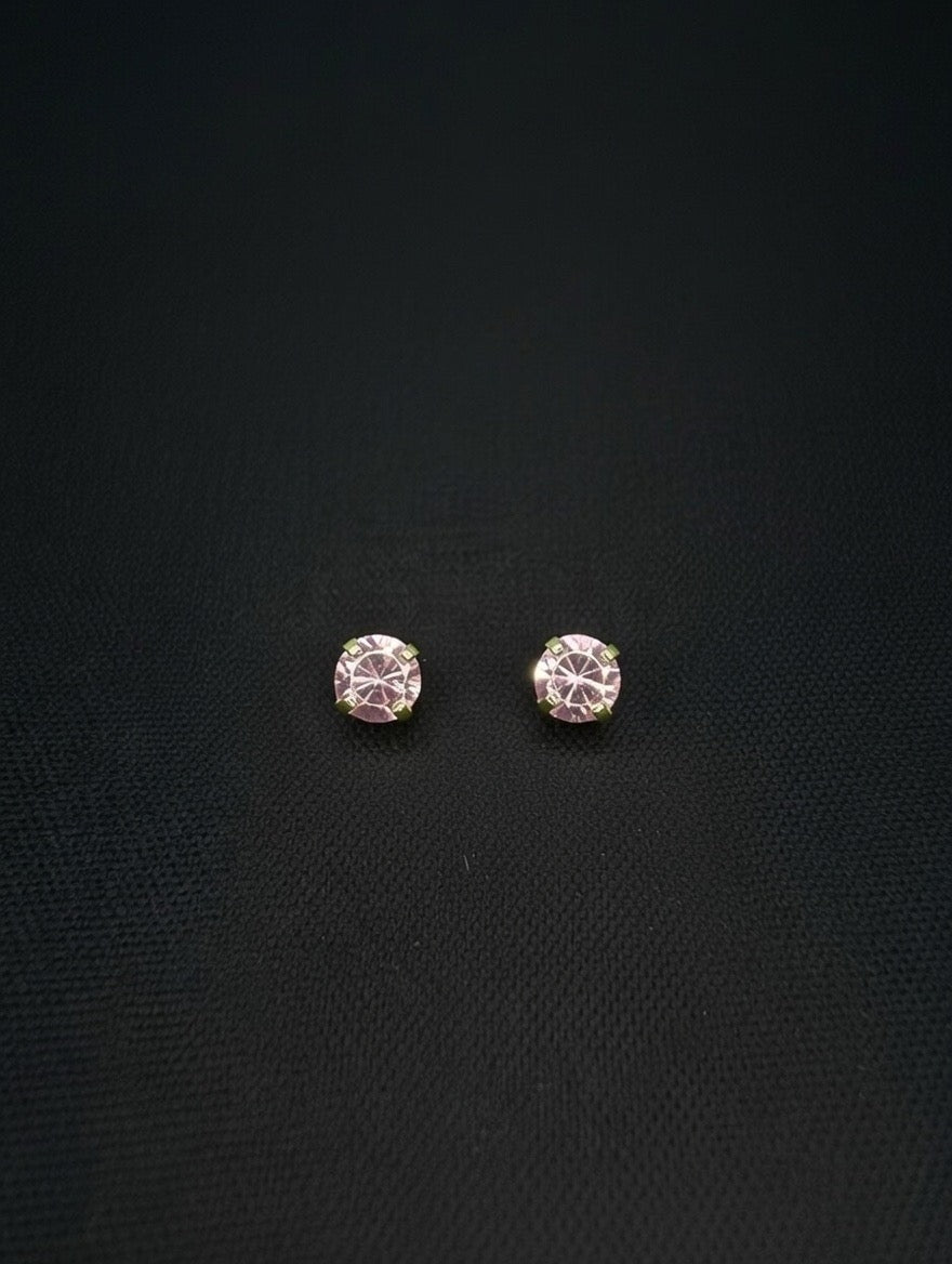 14KT 4mm Pink CZ Stud Earrings (Screw Back)