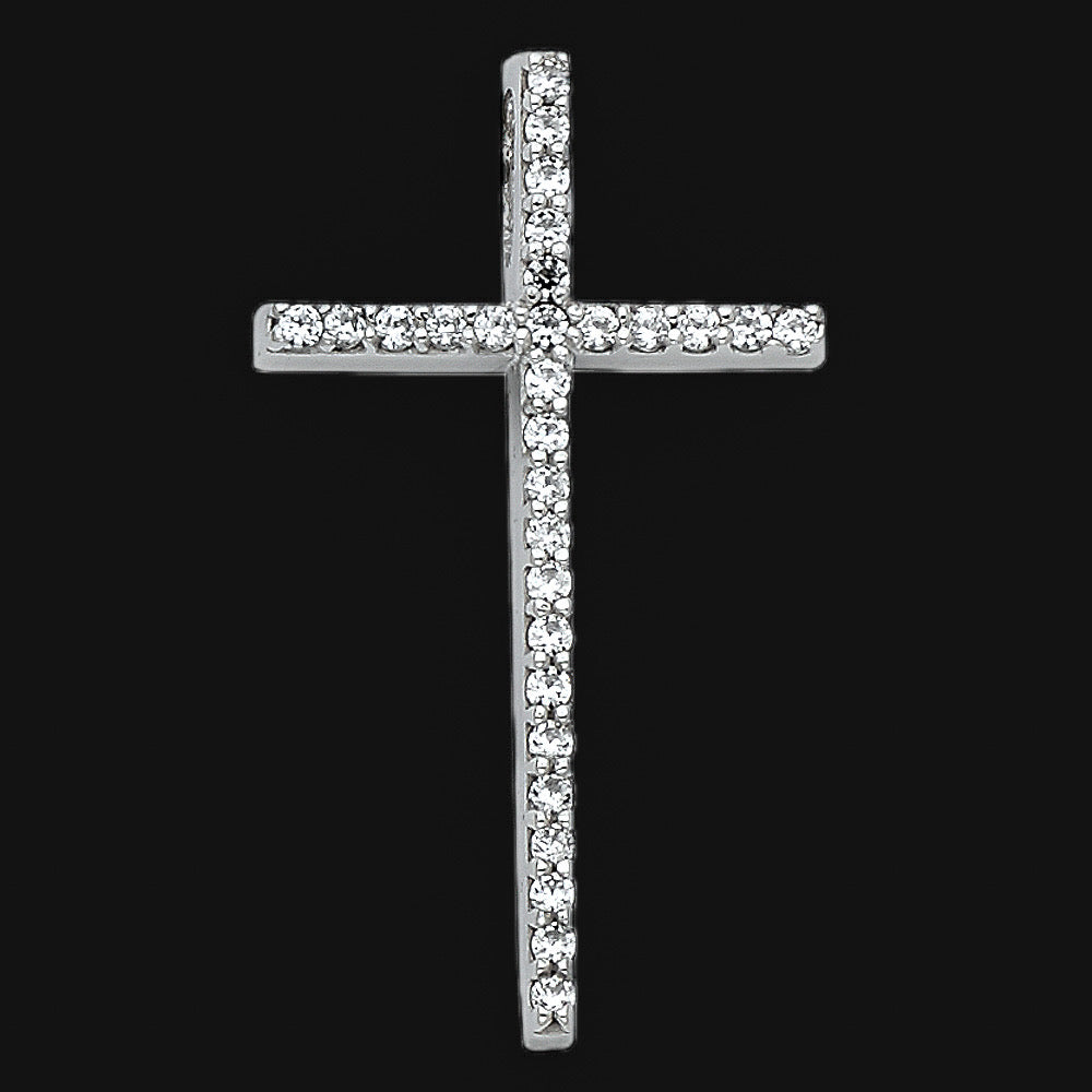 14KT CZ White Gold Cross Pendant