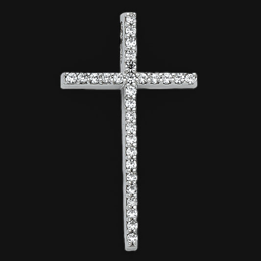 14KT CZ White Gold Cross Pendant