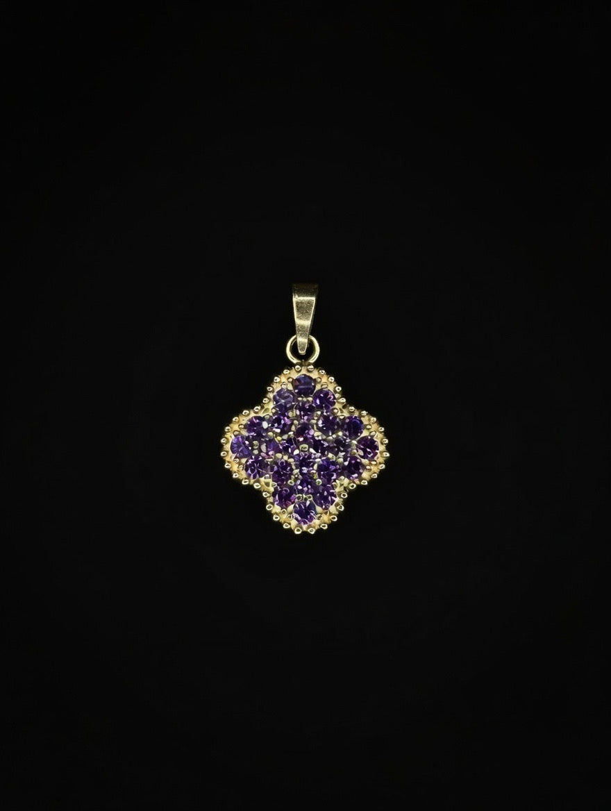 14KT CZ Clover Pendant (Purple)