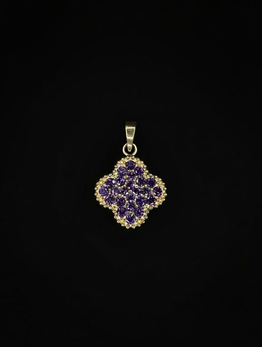 14KT CZ Clover Pendant (Purple)