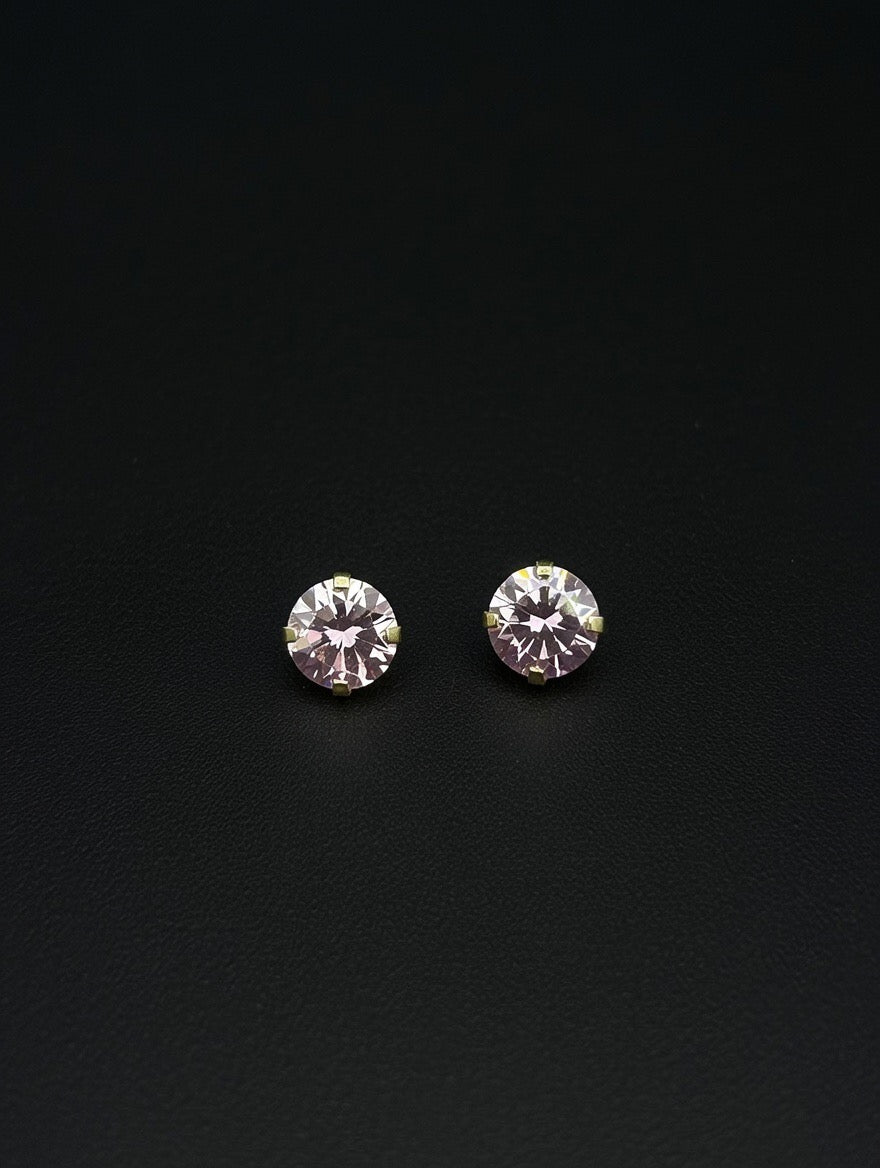 14KT 6mm Pink CZ Stud Earrings (Screw Back)