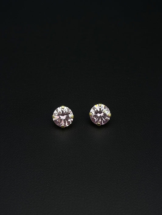 14KT 6mm Pink CZ Stud Earrings (Screw Back)
