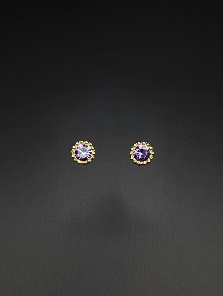 14KT Milgrain Halo CZ Stud Earrings w/ Push Back