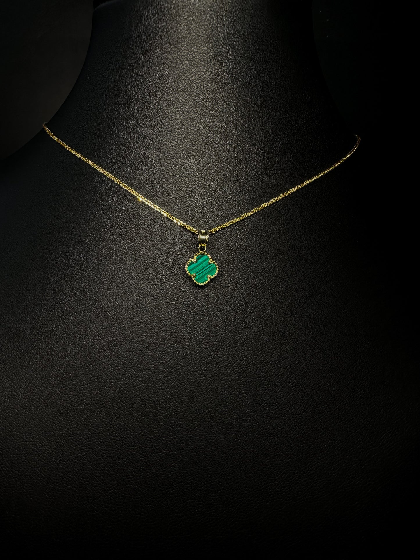 14KT Malachite Clover Pendant