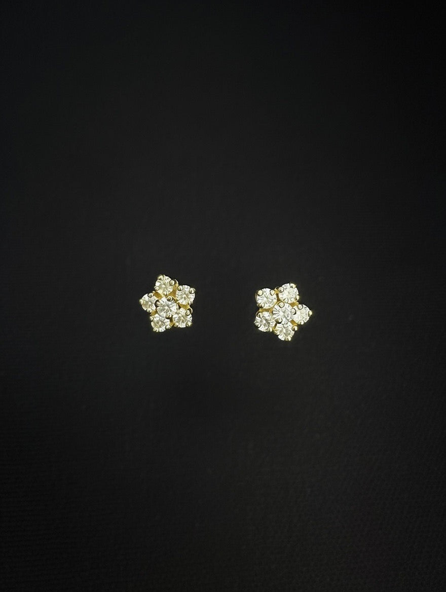 14KT Flower CZ Stud Earrings (Screw Back)