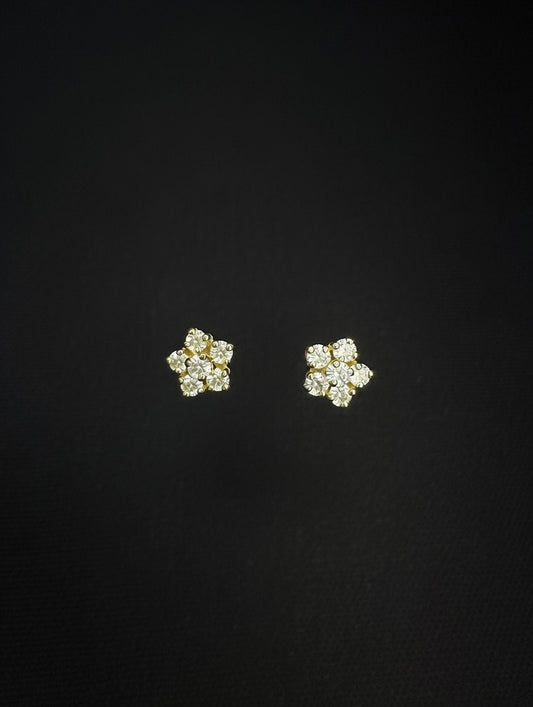 14KT Flower CZ Stud Earrings (Screw Back)