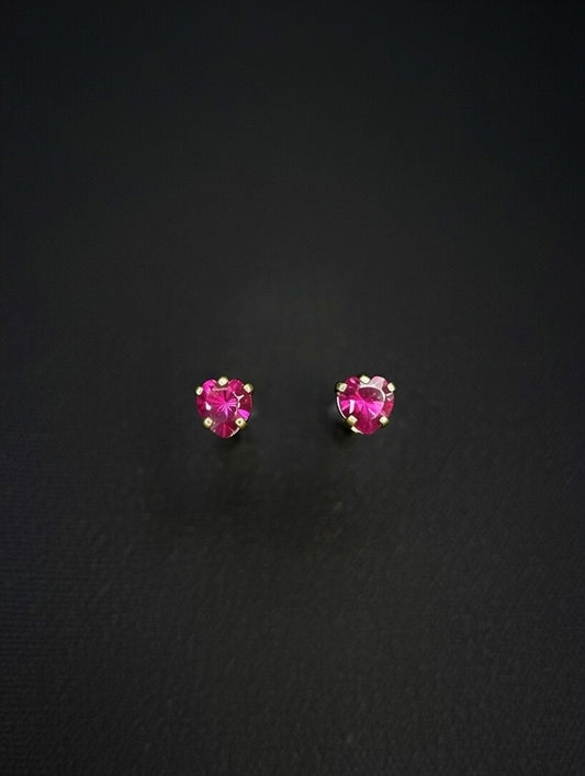 14KT 5mm Heart Shape Ruby CZ Stud Earrings w/ Screw Back