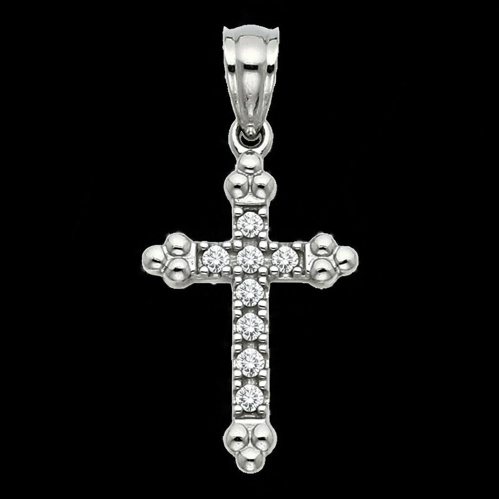14KT White Gold CZ Cross Pendant
