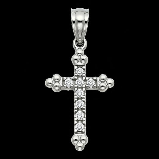 14KT White Gold CZ Cross Pendant