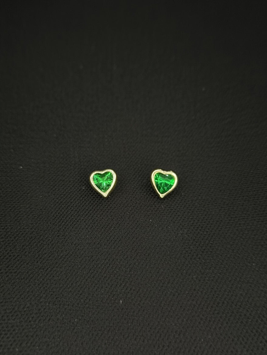 14KT 4mm Heart Shaped Stud Earring w/ Screw Back (Green)
