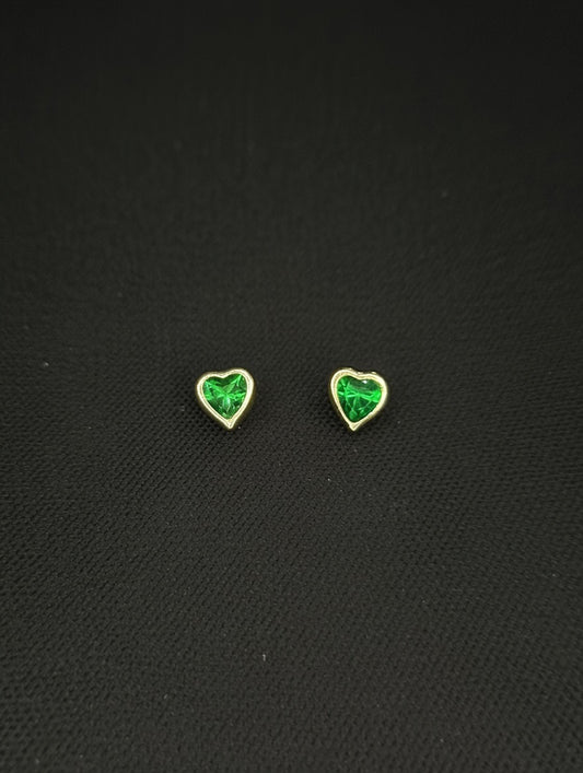 14KT 4mm Heart Shaped Stud Earring w/ Screw Back (Green)