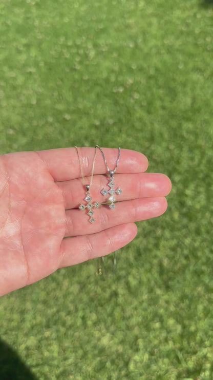 14KT White Gold Diamond Cross
